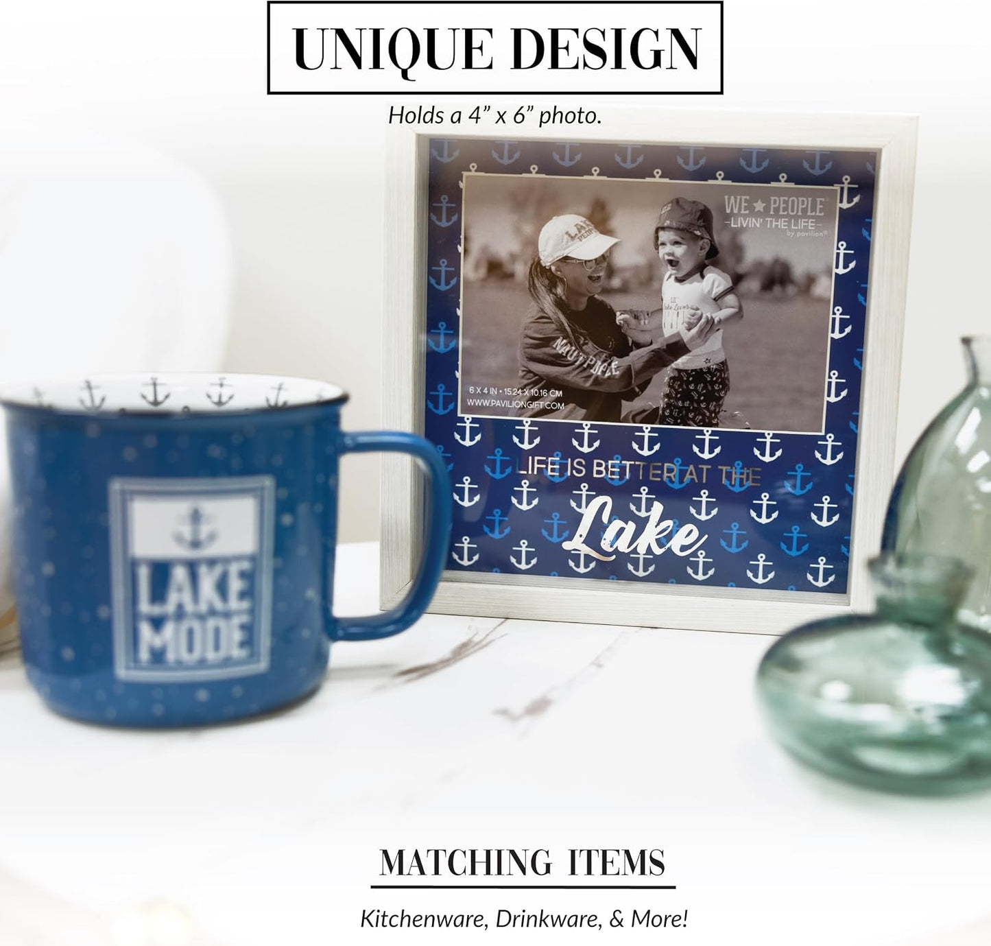 Pavilion Gift Company - Life Is Better At The Lake - 7.5" Square Shadow Box Picture Frame Captured Photograph Holder 4" x 6" Horizontal Cottage Waterfront Lake Lover Gift Present