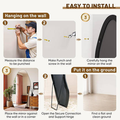 Antok Irregular Full Length Mirror, 76"x36" Asymmetrical Floor Mirror with Stand, Standing Hanging Leaning Irregular Mirrors for Bedroom Living Room Entryway, Wavy Shaped, Black
