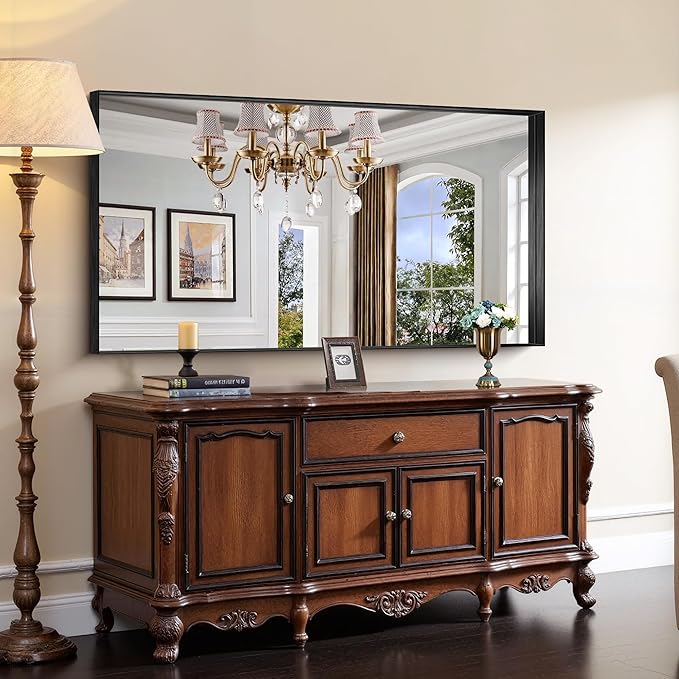 CIRCUMI Black Bathroom Mirror, Brushed Finish, Tempered Glass, Large Mirror - Image 4