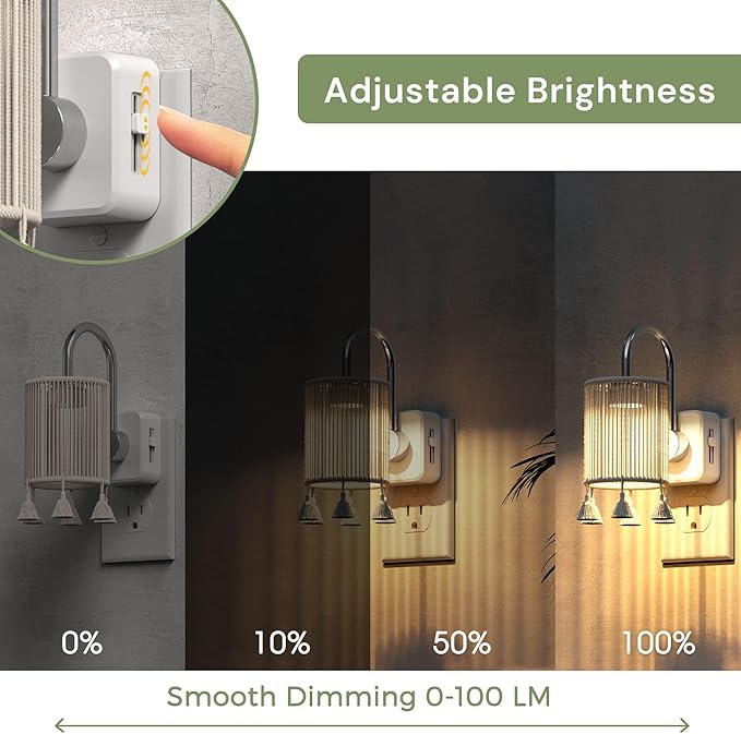 L LOHAS LED Night Lights Plug into Wall, Boho Fabric Cylinder Night Light - Image 3