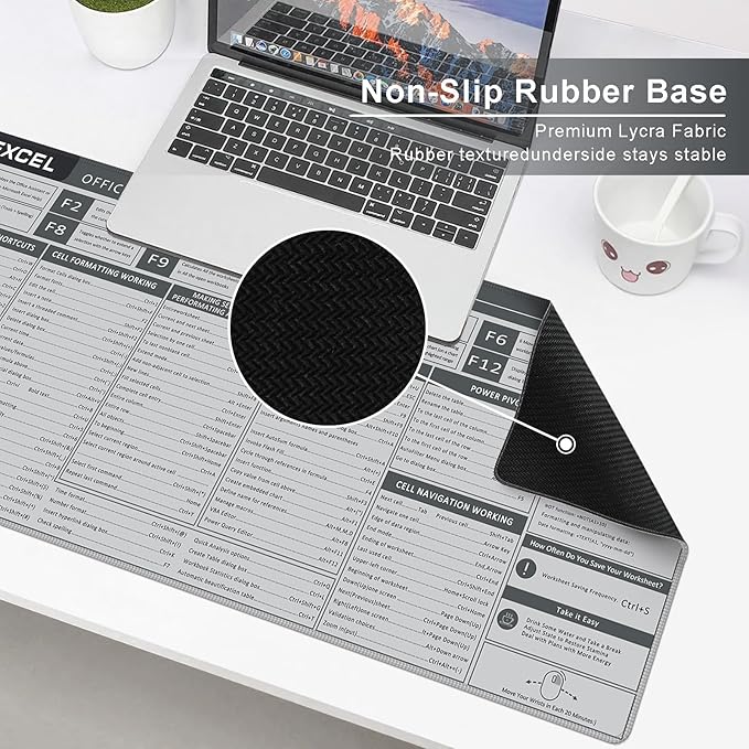 Baziabbo Office Desk Mat, Excel Cheat Sheet Keyboard Mat, Excel Shortcut Desk - Image 5
