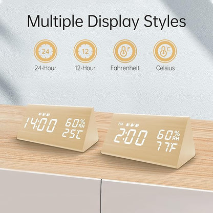 JALL Digital Alarm Clock, with Wooden Electronic LED Time Display, 3 Alarm - Image 6