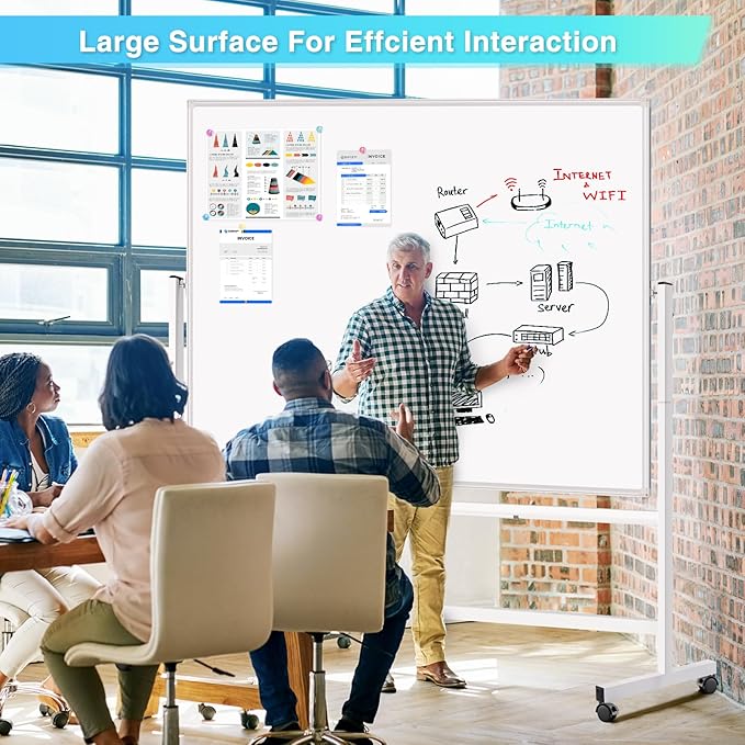 maxtek Rolling Whiteboard 60x48, Large Double-Sided White Board Dry Erase on - Image 7