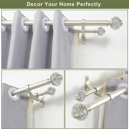 Double Curtain Rods 72 to 144 Inches(6-12 Feet) with Solid Aluminum Alloy Brackets, 1” Front and 5/8” Back Telescoping Drapery Rod for Windows, Heavy Duty Decorative Curtain Rods, Matte Silver