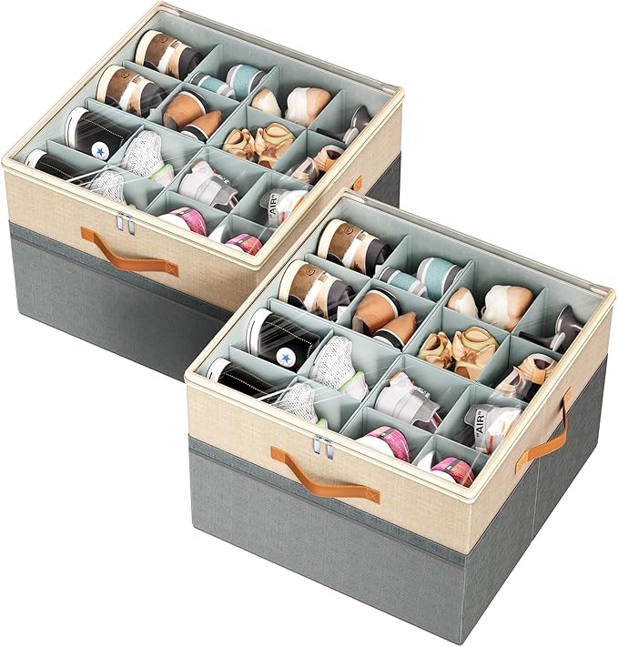 Shoe Organizer for Closet, 2 Pack Foldable Shoe Storage Organizer Box Bin by Unknown