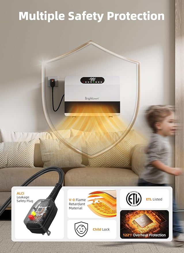 Brightown Wall Heater for Indoor Use, Electric Space Heater - Image 3