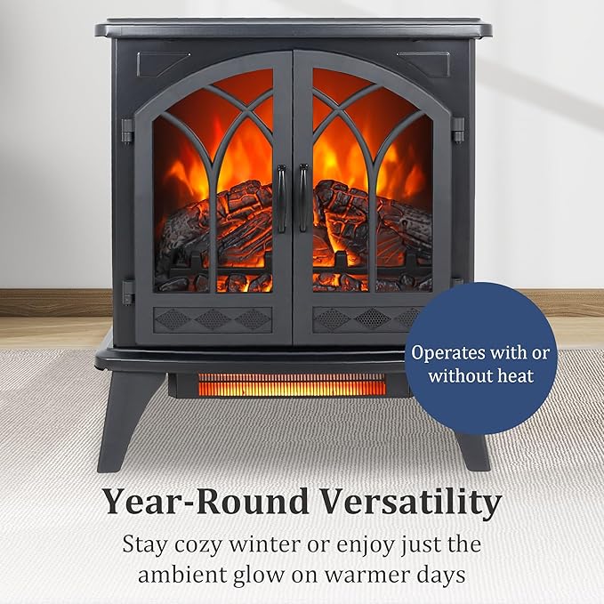 24" Electric Fireplace, Freestanding Fireplace Heater w/Realistic Flame - Image 8