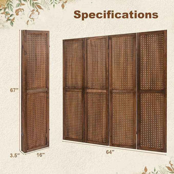 Giantex 4 Panel Pegboard Display & Room Divider, 5.6FT Folding Pegboard Stand - Image 7