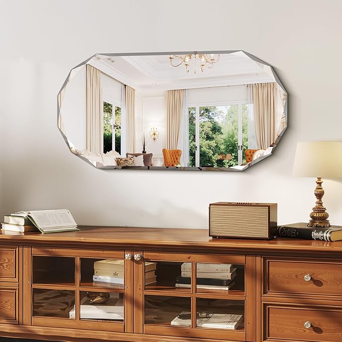 GLASHOM Beveled Edge Frameless Bathroom Mirror, Oval Wall Mirror - Image 8