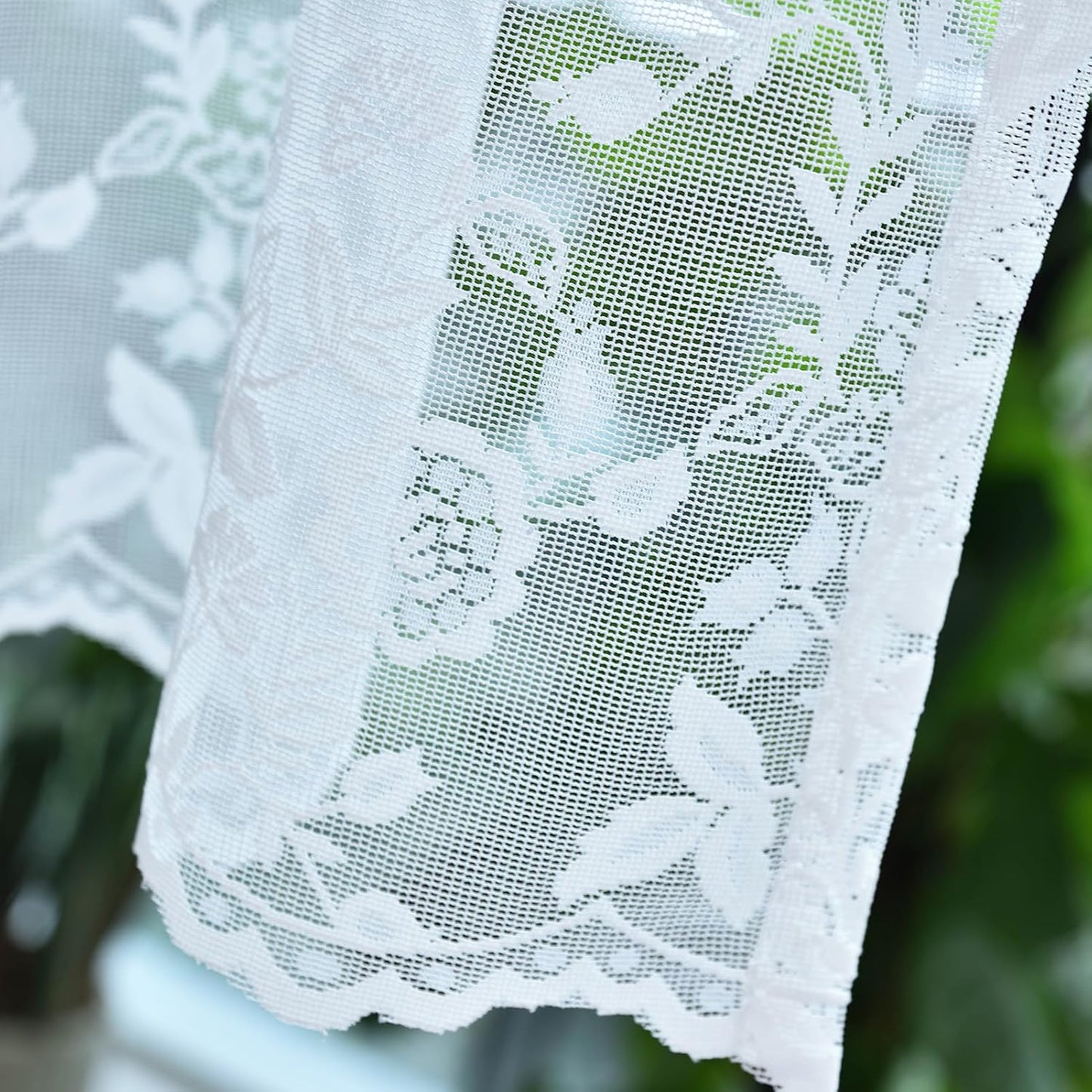 FINECITY White Lace Valance for Kitchen Window W52 x L18 Inch 1 Panel | Rod Pocket, Open Knit Layers, Daylight Eased, Fresh Look Adds Country Charm, Short Valance Keeps Glass Open, Privacy