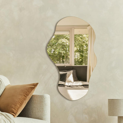 PERFNIQUE Irregular Wall Mirror Asymmetrical Mirror, 34''x20.5'' Decorative Modern Mirrors for Bathroom Bedroom Living Room Entryway, Cloud Frameless Mirror, Wall Mounted (34''x20.5'', Cloud)