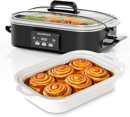 Magnifique 4 Quart Casserole Digital Slow Cooker, Premium Ceramic Bakeware by Magnifique