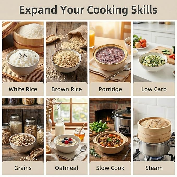 OCTAVO Low Carb Rice Cooker, 5-Cup Uncooked Stainless Steel Inner Pot, Low - Image 4