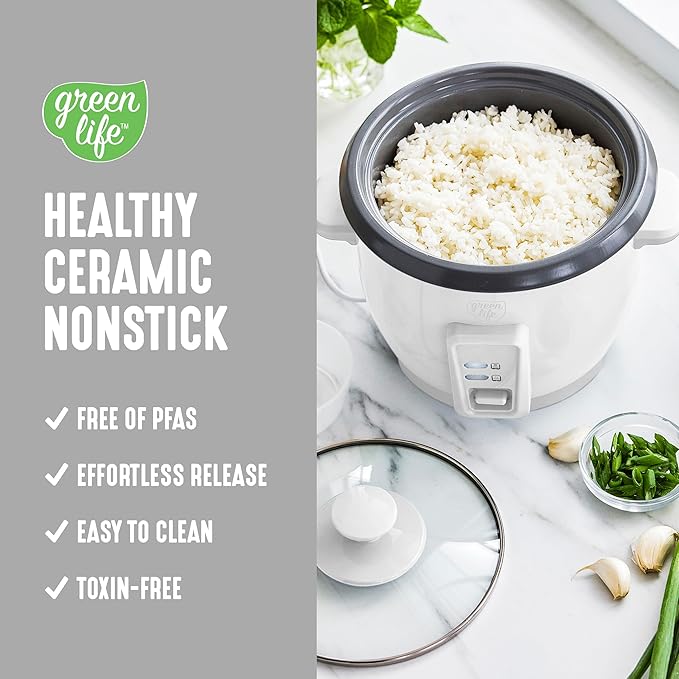 GreenLife Rice Cooker with Removable PFAS-Free Ceramic Nonstick Pot, 3-Cups - Image 3