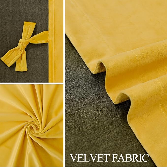 JIUZHEN Yellow Velvet Curtains 72 inches Blackout Curtains - Image 5