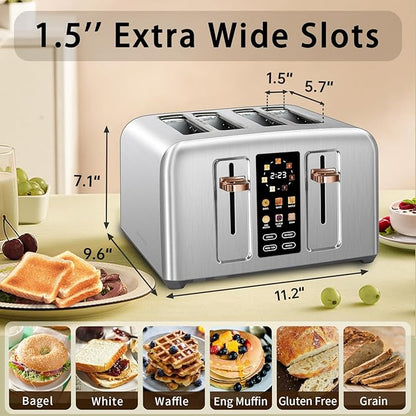 SEEDEEM Toaster 4 Slice, Stainless Toaster & Touch Control, LCD Display - Image 2
