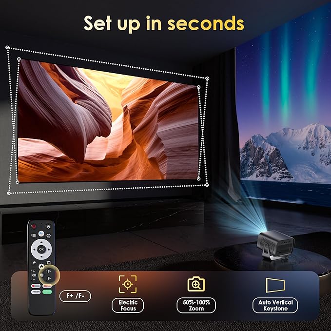 ZENTALITY Projector with WiFi and Bluetooth, Electric Focus & Vertical Keystone - Image 4