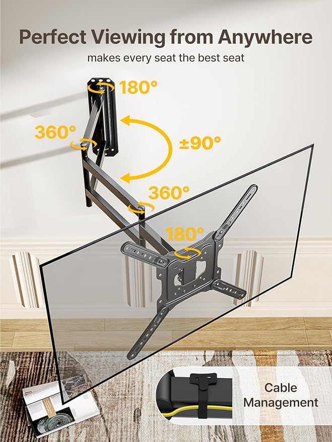 monTEK Long Arm TV Wall Mount for Most 23-65 Inch TVs, 37 Inch Long Extension - Image 5