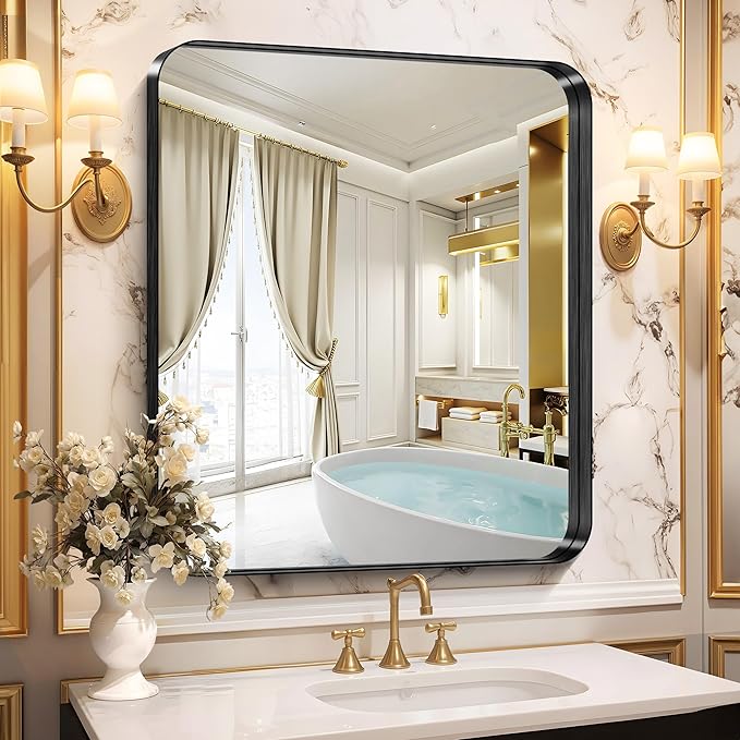 CIRCUMI Black Bathroom Mirror, Rounded Corner, Tempered Glass, Mirror by CIRCUMIMirror