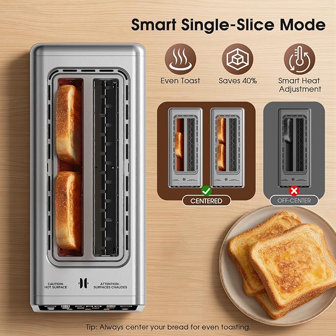 Toaster 4 Slice Long Slot with Digital Touchscreen & 1-Touch Memory - Image 8