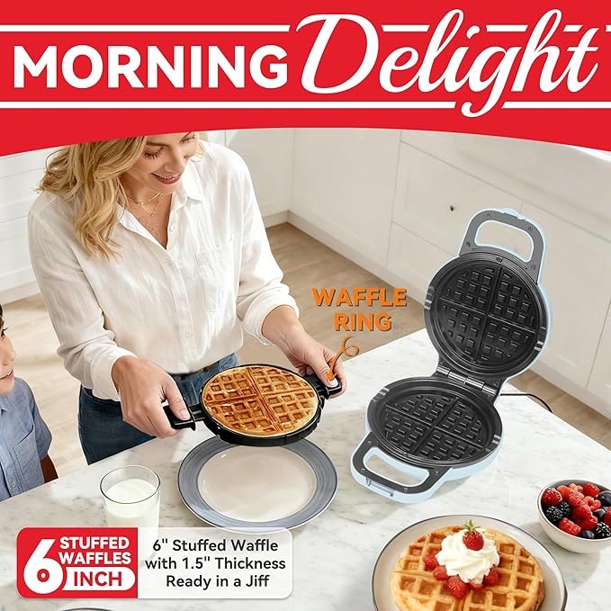 6" Stuffed Waffle Maker Rotating, Flip Waffles Maker Machine - Image 3
