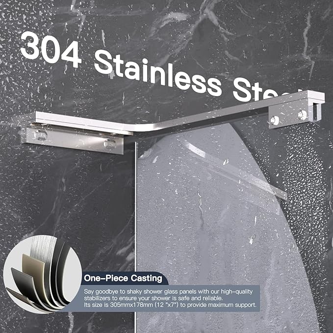 Shower Glass Support Bar, Both Sides Available, Frameless Bathroom Glass Clamp - Image 5