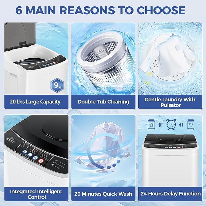 20Lbs Portable Washing Machine Nictemaw Portable Washer, 2.8 Cu.ft Washer and - Image 4