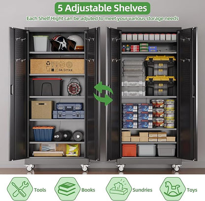 Garage Storage Cabinet with 5 Adjustable Shelves and Door Pegboard, Metal - Image 5