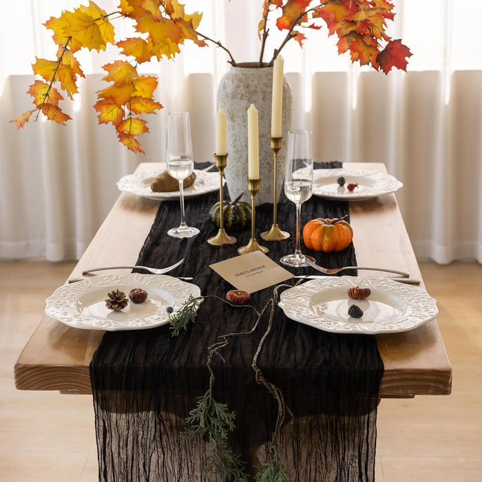 6Pcs Halloween Holiday Black Cheesecloth Table Runner 120 Inch for Decor