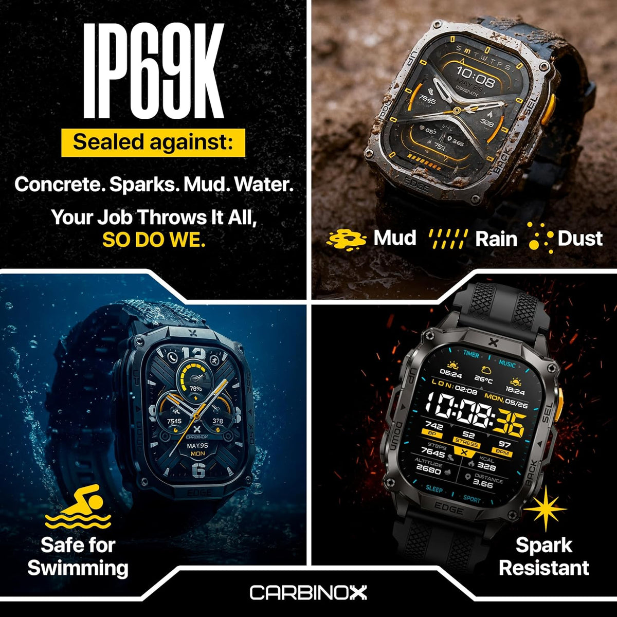 carbinox edge military smart watch for men, fitness, package contents