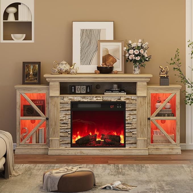 QUW Electric Fireplace TV Stand, Modern TV Console Table - Image 9