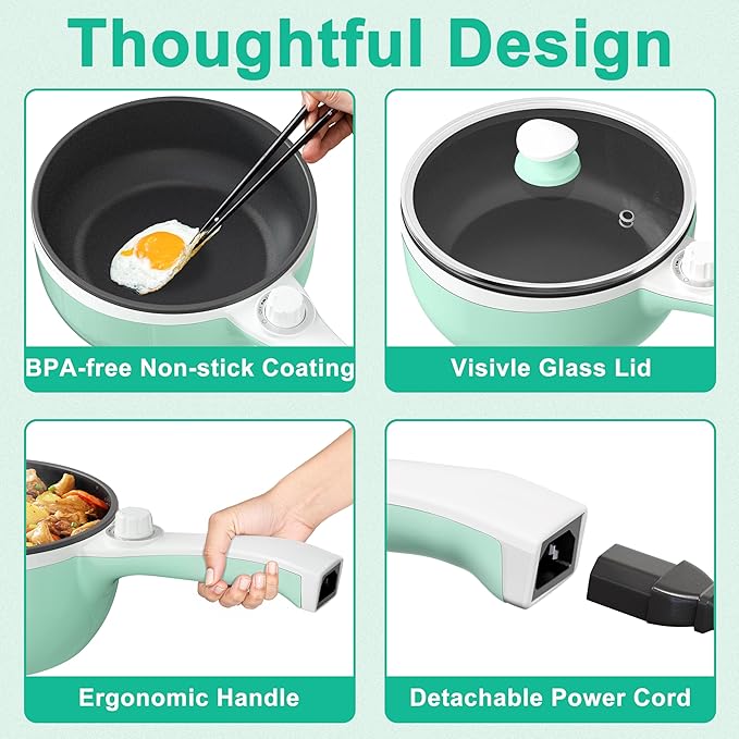 Dezin Hot Pot Electric Upgraded, Non-Stick Sauté Pan, Rapid Noodles Electric Pot - Image 7