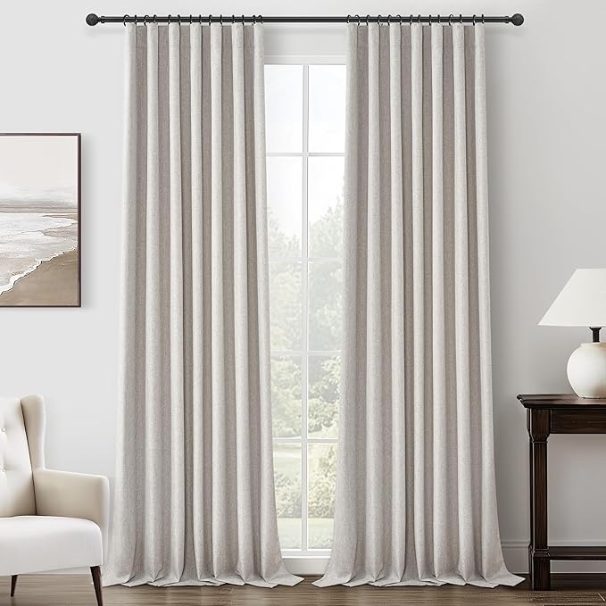 Pleat Linen Blend Room Darkening Curtains 92 Inch Length 2 Panels Set by QJMYDECO
