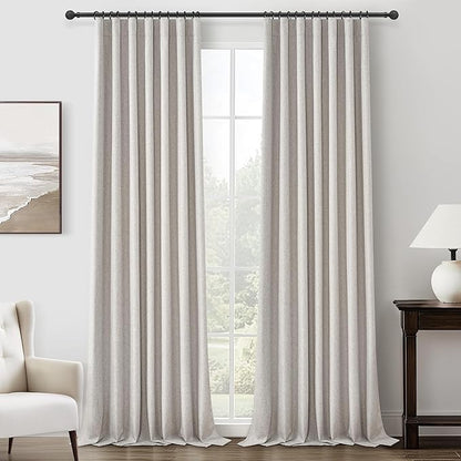 Pleat Linen Blend Room Darkening Curtains 92 Inch Length 2 Panels Set by QJMYDECO