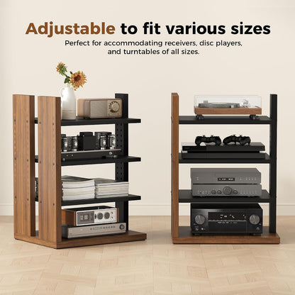 space-saving corner audio rack, 4-tier stereo cabinet media, side view