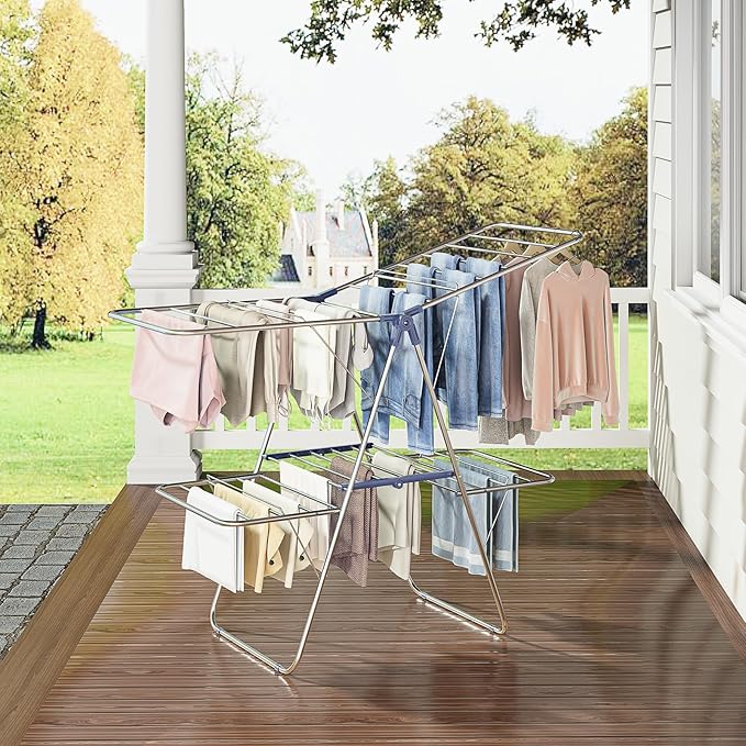 APEXCHASER Clothes Drying Rack, Foldable 2-Level Drying Rack Clothing, - Image 3