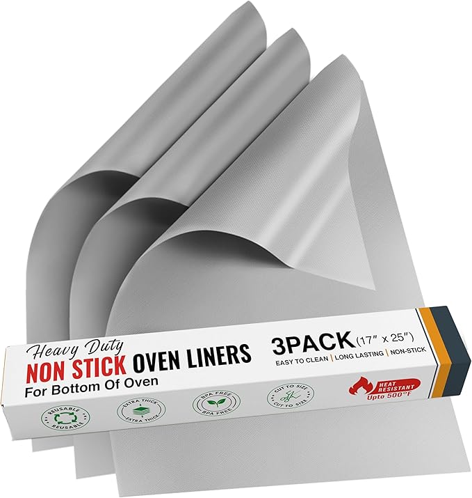Non Stick Oven Liners for Bottom of Oven, 3 Pack Large Heavy Duty Mats by ThreadNanny