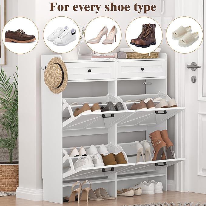 Shoe Cabinet with 4 Flip Drawers & 2 Storage Drawers, Rustic Farmhouse Narrow - Image 7
