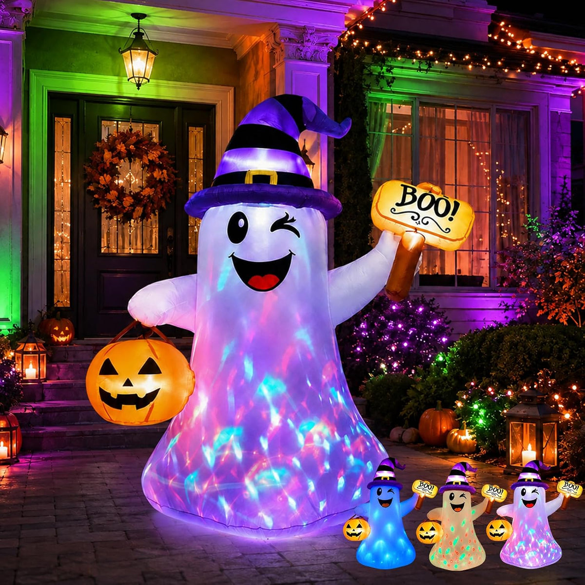 4.5 FT Halloween Inflatables Ghost with Pumpkin Boo, Halloween Decorations Ou...