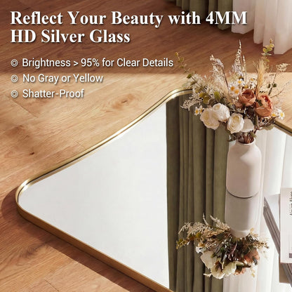 24x40 Inch Mirror, Brushed Gold Bathroom Mirror for Over Sink, Large Decorative Wall Mirror with Stainless Steel Frame, Anti-Rust, Italian Luxury Style Home Decor