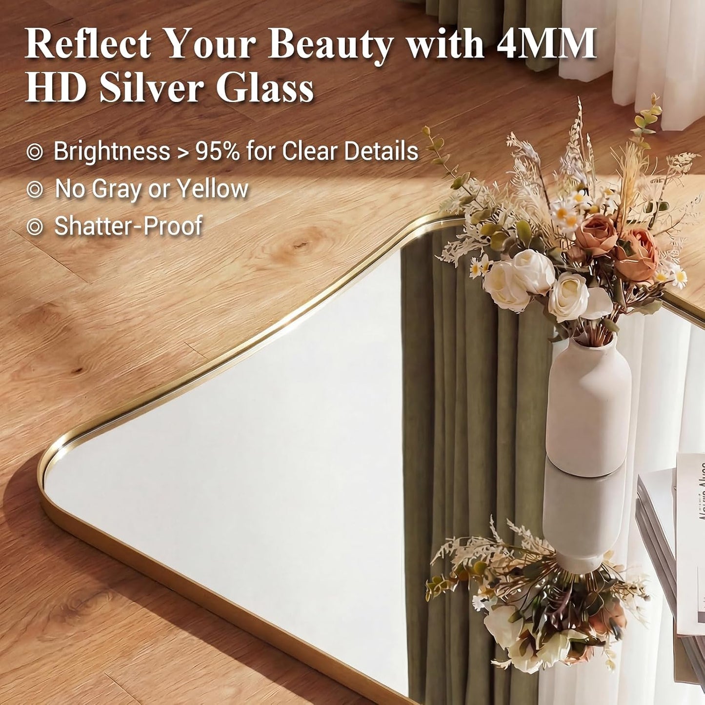 24x40 Inch Mirror, Brushed Gold Bathroom Mirror for Over Sink, Large Decorative Wall Mirror with Stainless Steel Frame, Anti-Rust, Italian Luxury Style Home Decor