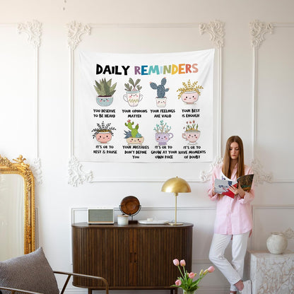 MNOSAIOO Mental Health Floral Wall Tapestry Hanging for Classroom Kids, Daily Reminders Tapestry, Inspirational Cute Cacti Tapestries Wall Decor for Bedroom Therapy Office School Counselor 60x50 inch