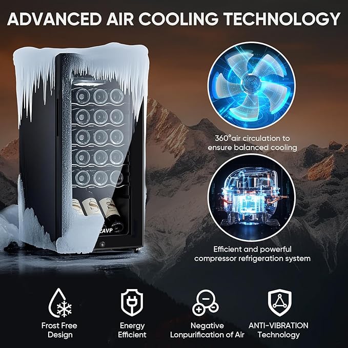 Mini Wine Fridge-Black, 18 Bottles Low Noise Compressor Wine Cooler, - Image 3