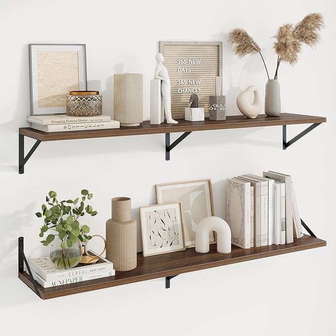 Axeman 48 Inch Floating Shelves | 10 Inch Deep Walnut Wall Shelves Set of 2 | by Axeman