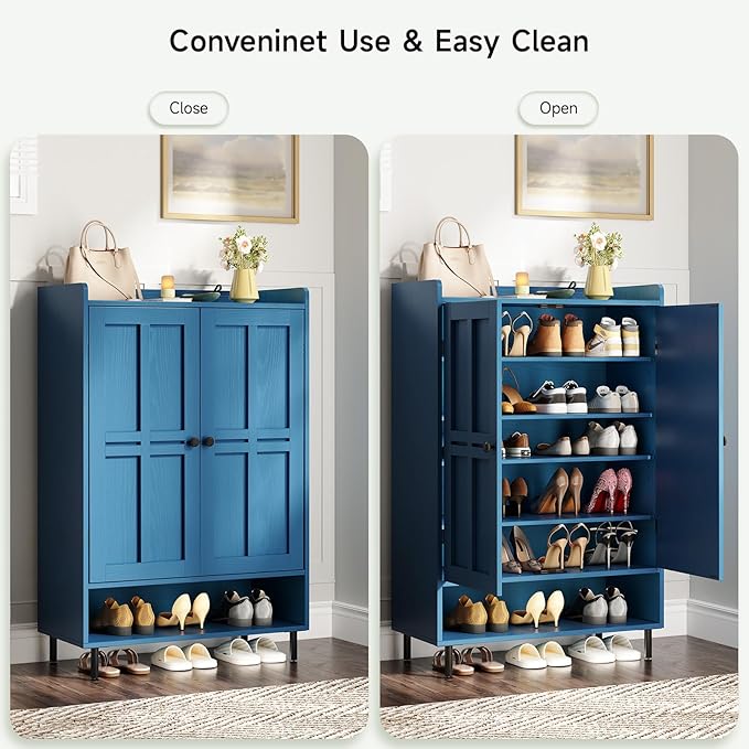 ONBRILL Shoe Cabinet with Cross Molding Doors, 6-Tier Shoe Storage Cabinet with - Image 8