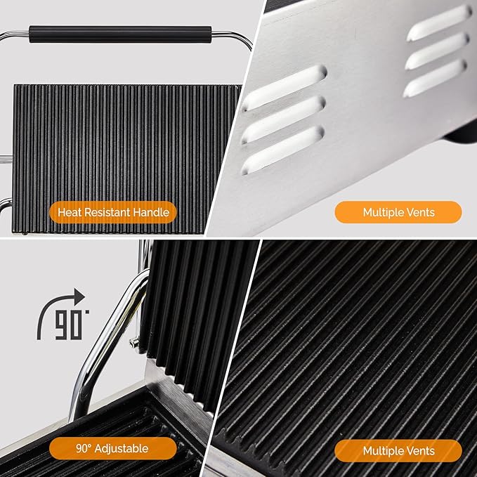 ROVSUN 811E Commercial Panini Press Grill, 2200W Stainless Steel Electric - Image 5