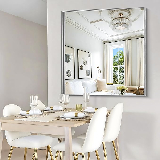 CIRCUMI Silver Bathroom Mirror, Brushed Finish, Tempered Glass, Mirror - Image 6