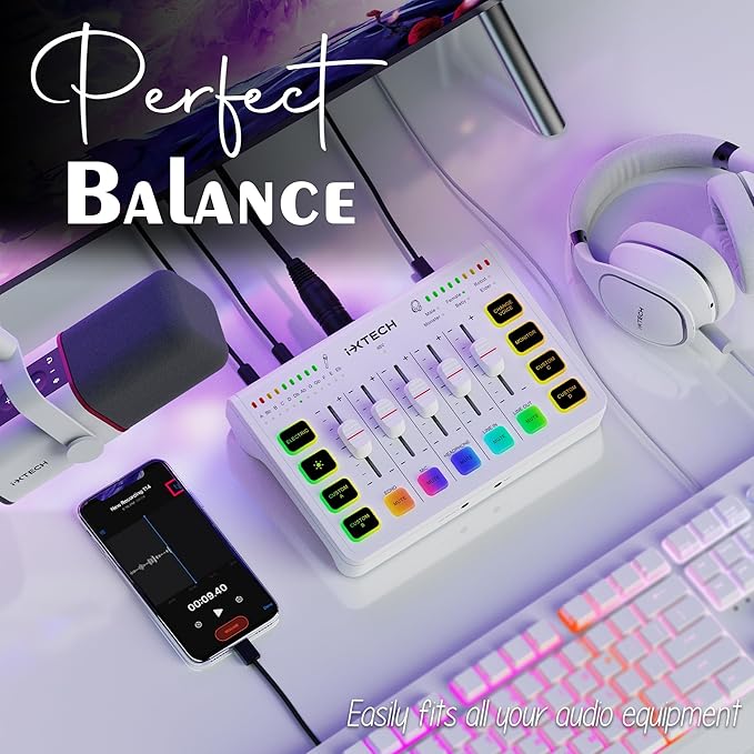 IXTECH Gaming Audio Mixer 4 Channel Soundboard, Streaming RGB PC Audio Interface - Image 3