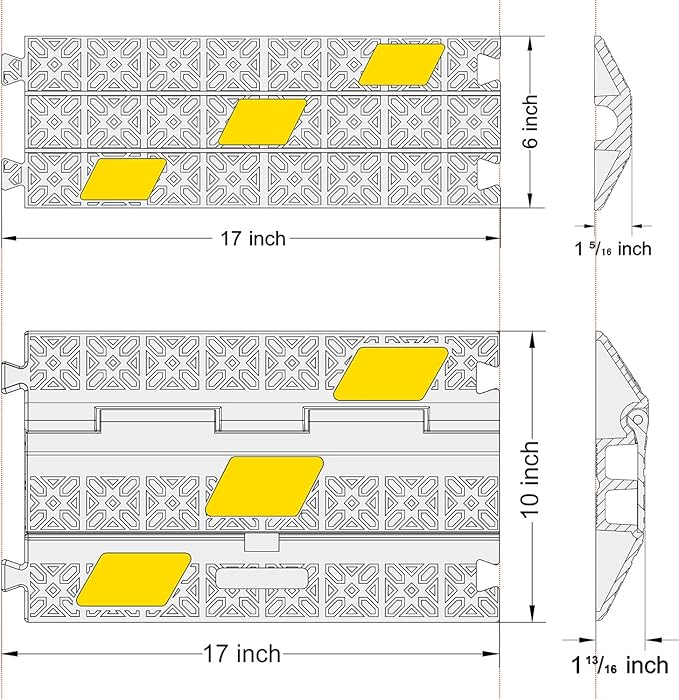 OranLite 6 Pack 2-Channel Rubber Cable Protector Ramp, Visible at Night - Image 2