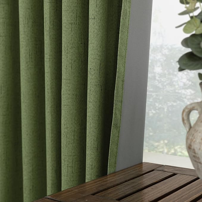 KOUFALL 92 Inch Blackout Curtains, Boho Olive Green Pleated Curtains - Image 6